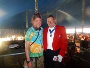 Radio 1 DJ Rob d Bank at the Isle of Wight Bestival with Peter Tautz AKA The Right Toastmaster